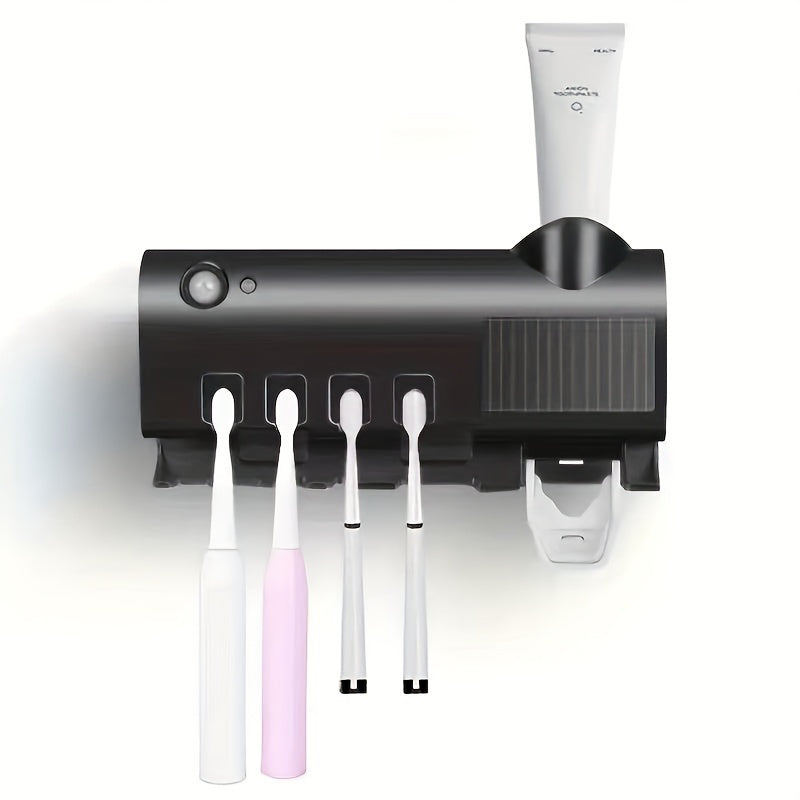 Wall-Mounted Toothbrush Sanitizer Holder with UV Sterilizer and 3-in-1 Dispenser