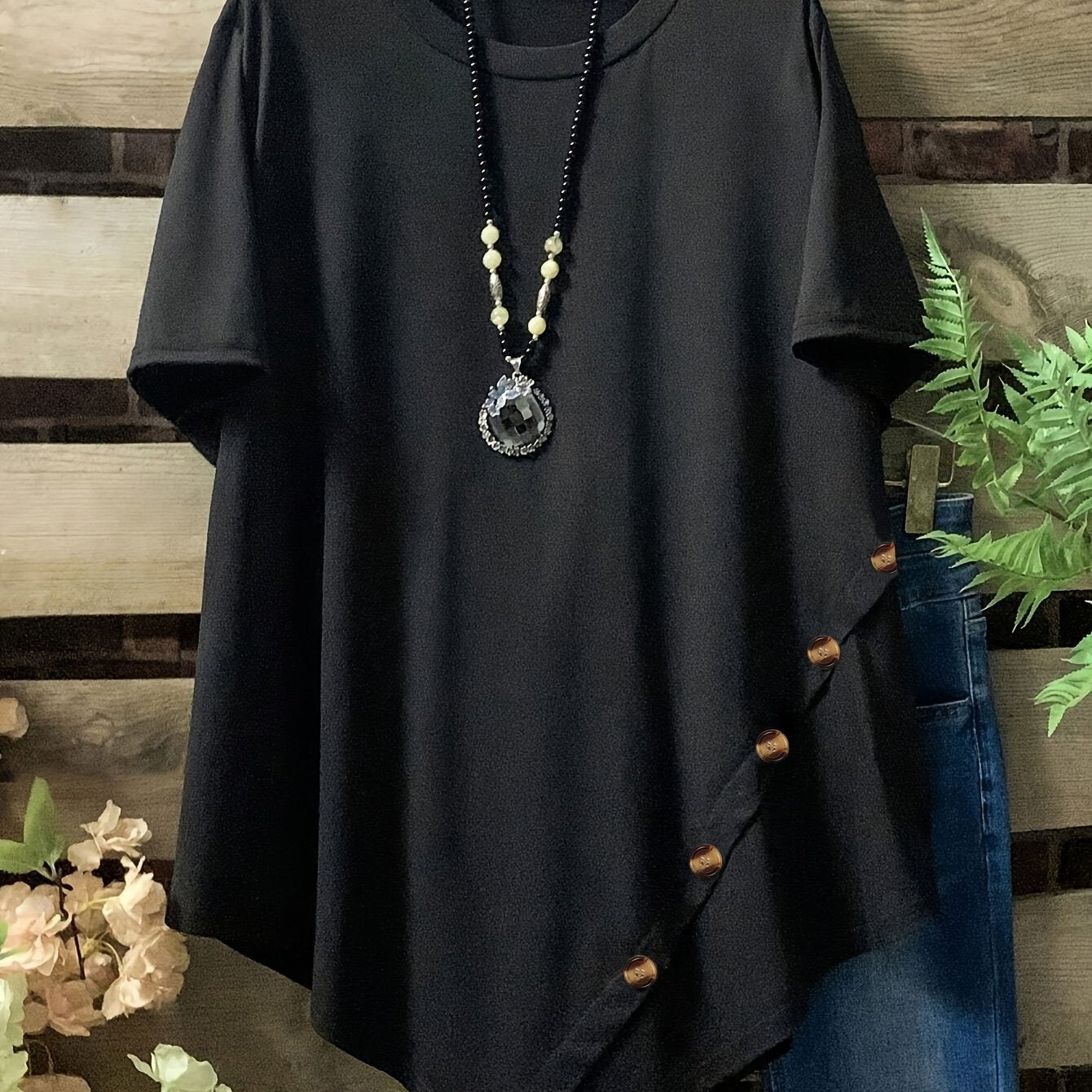 Plus o'lcham ayollar uchun erkin fit qisqa qollu futbolka yozgi kundalik yumshoq bo'yinli to'liq ko'k