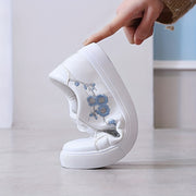 Women's Floral Embroidered White Low-Top Sneakers Synthetic Casual Shoes