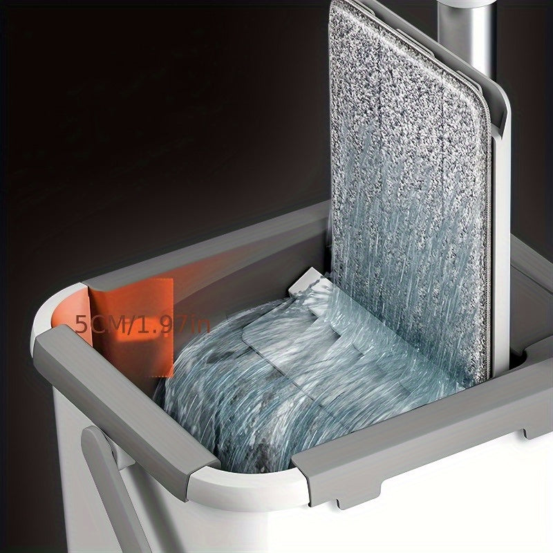 Ikkita mikroto'lqinli pad bilan moslashuvchan aylanuvchi oson tozalanadigan tekis mopu va chelak to'plami - nam va quruq foydalanish uchun mos, oshxona, hammom, yashash xonasi uchun samarali tozalash