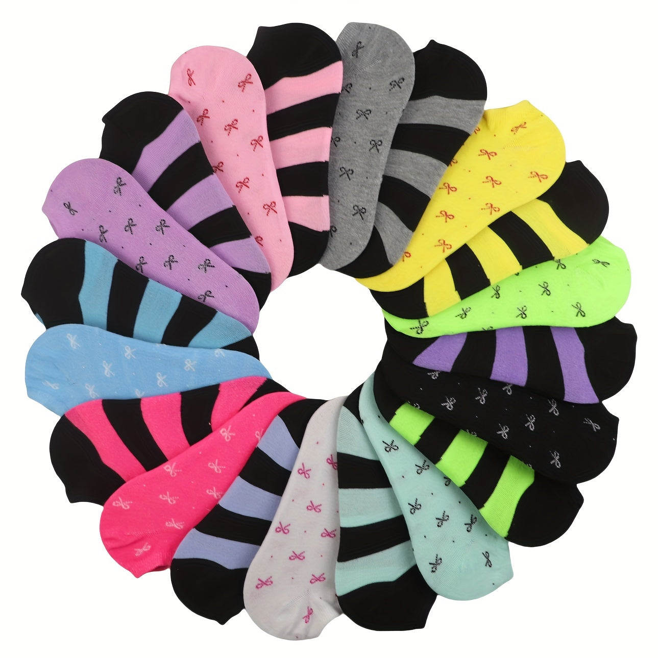 Women’s Ankle Socks 20 Pairs Lightweight Breathable Cotton-Polyester Geometric
