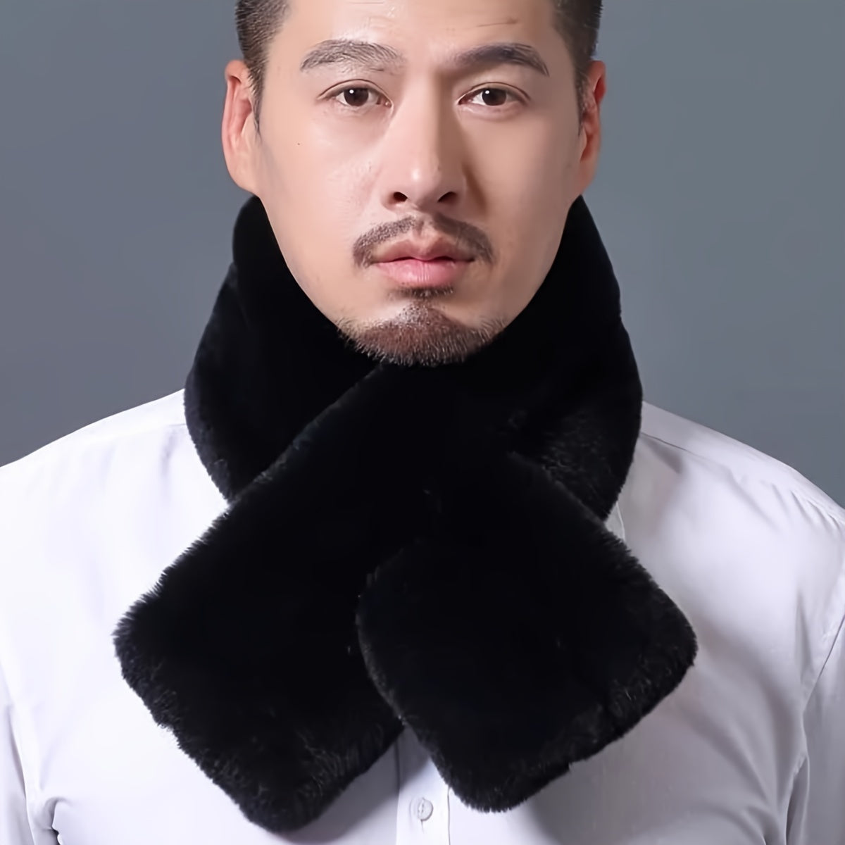 Men's Faux Rabbit Fur Scarf Cozy Soft Neck Warmer Solid Polyester