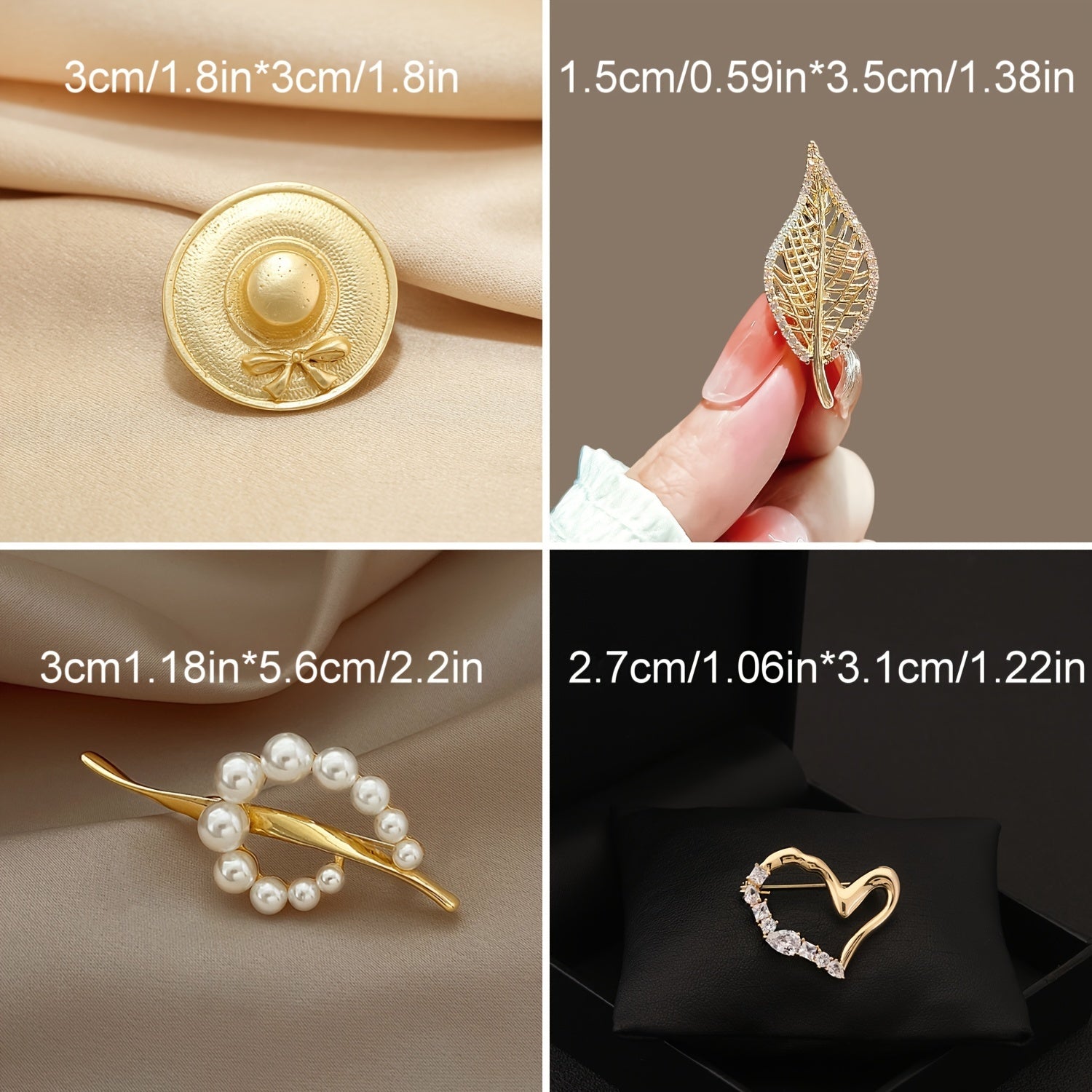 Набор из 4 элегантных брошей для женщин, украшения для шляпы с листом, искусственный жемчуг, сердце