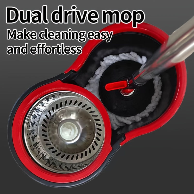 Dual-Function Spin Mop Set with Wheels for Kitchen Bathroom Floor Cleaning
