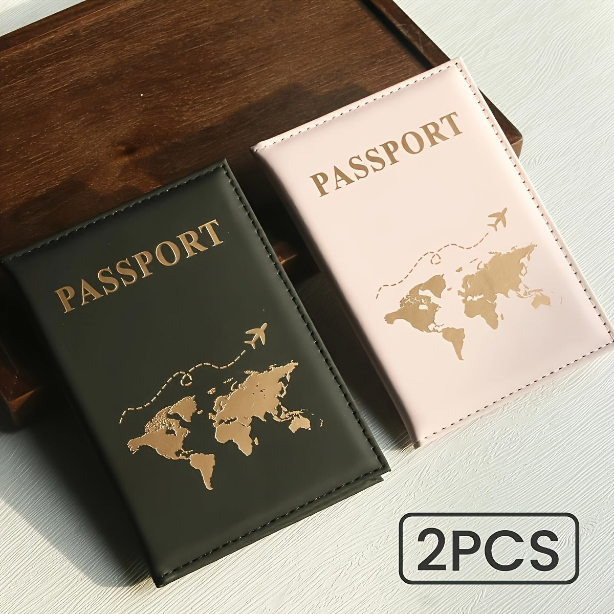Set of Two Faux Leather Passport Covers for International Travel Lightweight Foldable Unlined