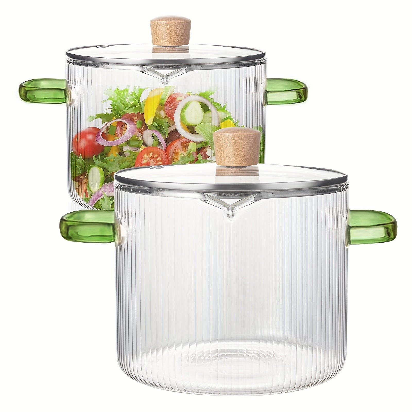 Glass Cooking Pot Set 2 Pieces with Lids for Soup Pasta and Milk-Based Dishes
