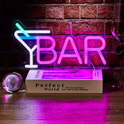 Pink LED Neon Sign with Cocktail Glass Illustration Wall Mountable for Home Bars Parties and Weddings
