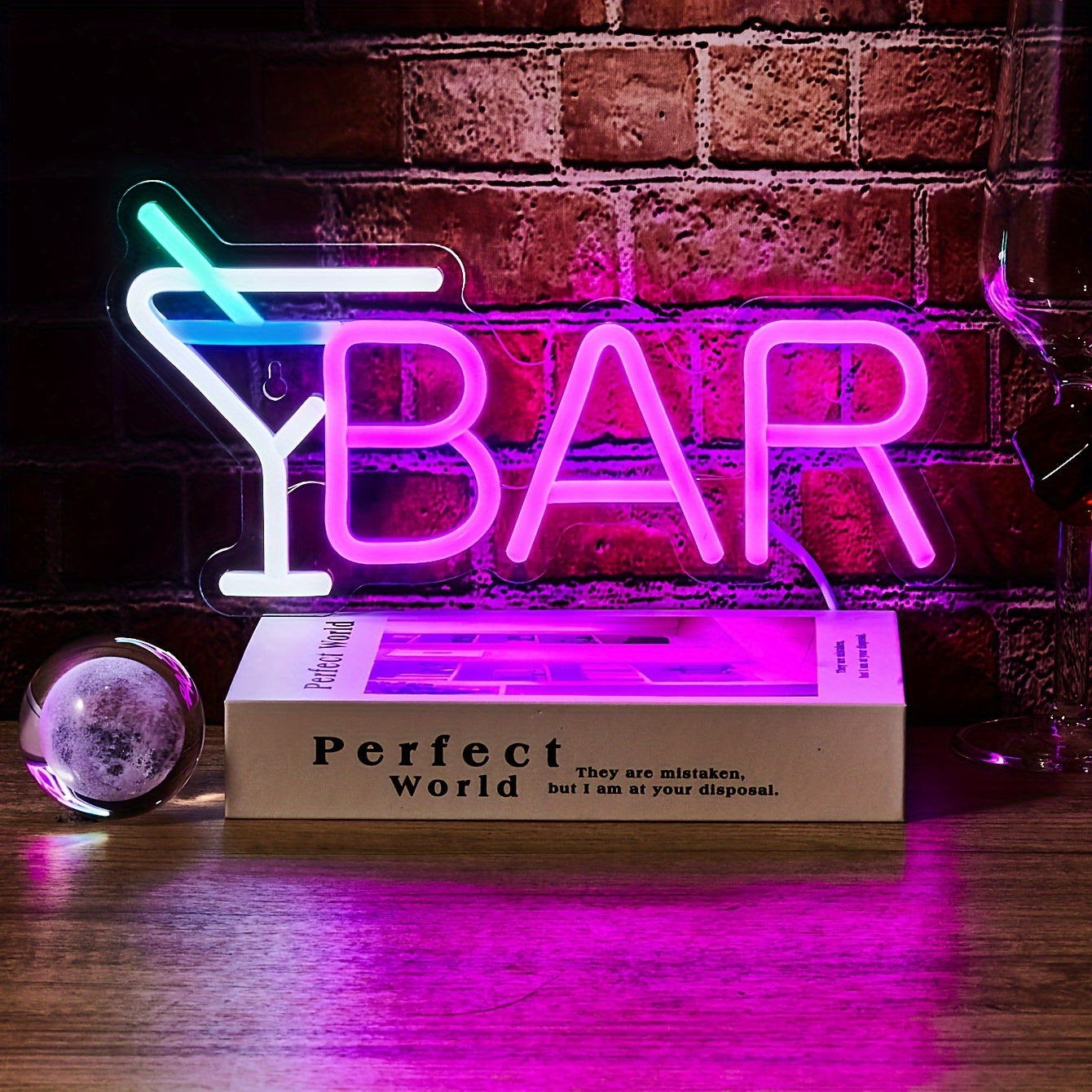 Pink LED Neon Sign with Cocktail Glass Illustration Wall Mountable for Home Bars Parties and Weddings