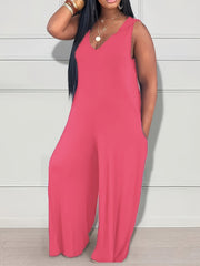 Women's Solid Color Hooded Jumpsuit Loose Fit Wide-Leg Romper with Pockets