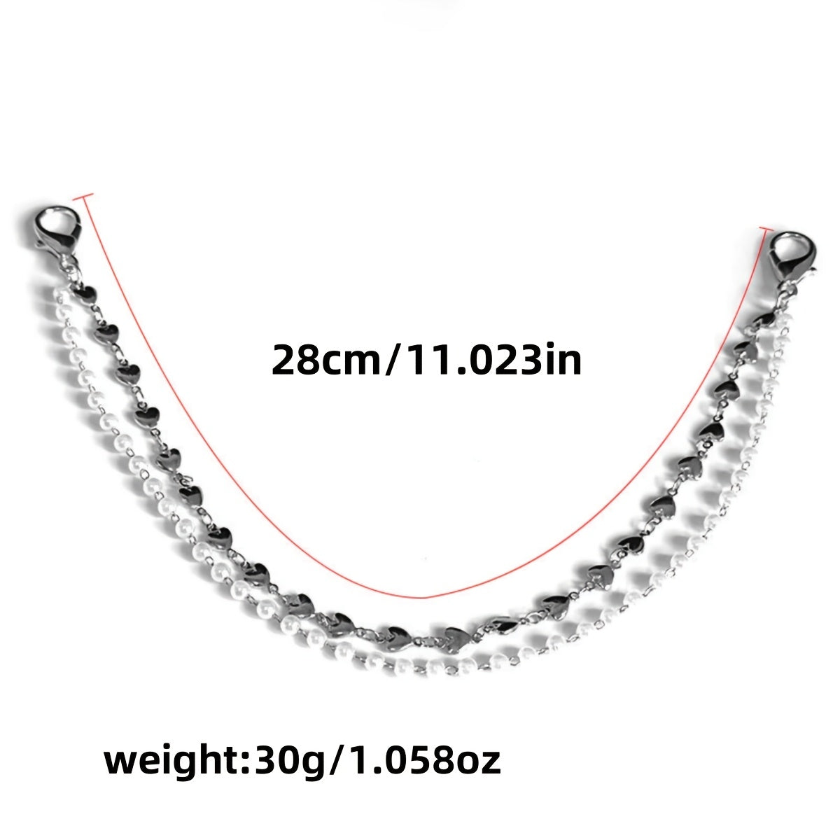 Women's Faux Pearl Shoe Chain with Star & Heart Charms for Sneakers Boots