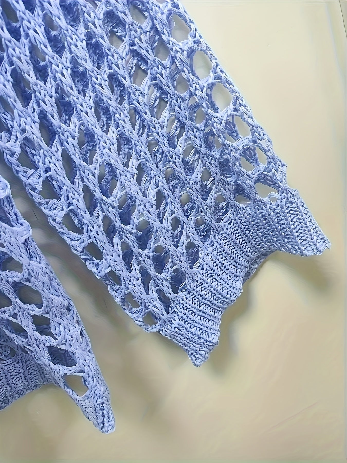 Plus Size Women's Blue Lace V-Neck Sweater Openwork Lightweight Summer Resort Wear