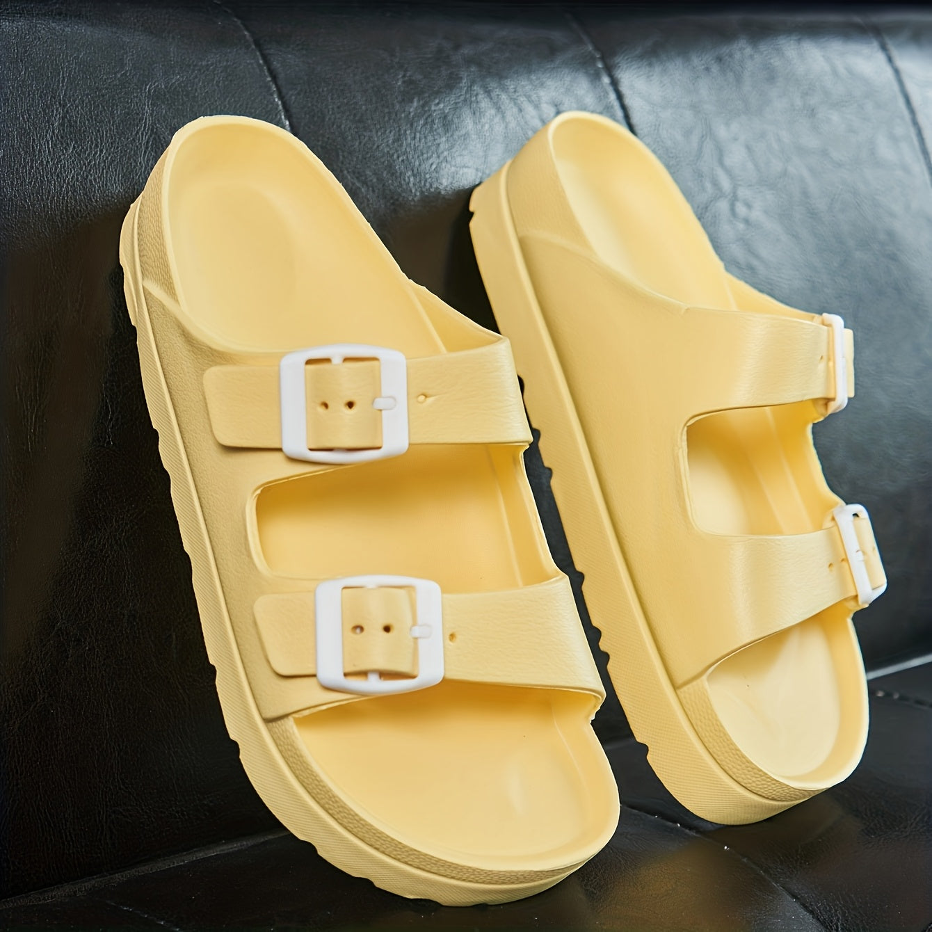 Women's White Adjustable Double Buckle Sandals Comfortable Slip-Resistant Beach Shoes