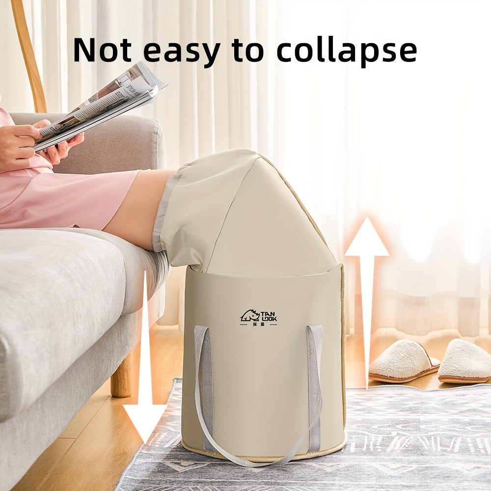 Poliester tolqasidan tayyorlangan portativ oyoq vannasi chelak, asosiy tozalash va oyoq parvarishi uchun mo'ljallangan, ochiq havoda foydalanish uchun qulay.