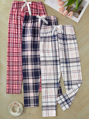 3-Pack Women's Plaid Sleep Pants Polyester Knit Casual All-Season