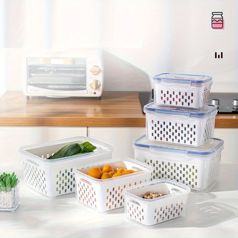 Reusable Food Storage Container Set 2/4pcs with Drain Basket and Lid for Fruits and Vegetables