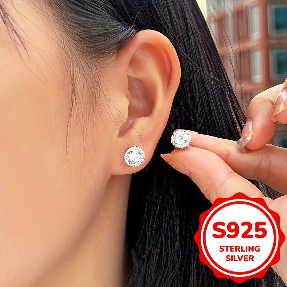 Sterling Silver Stud Earrings 8mm Cubic Zirconia Hypoallergenic Gift Box