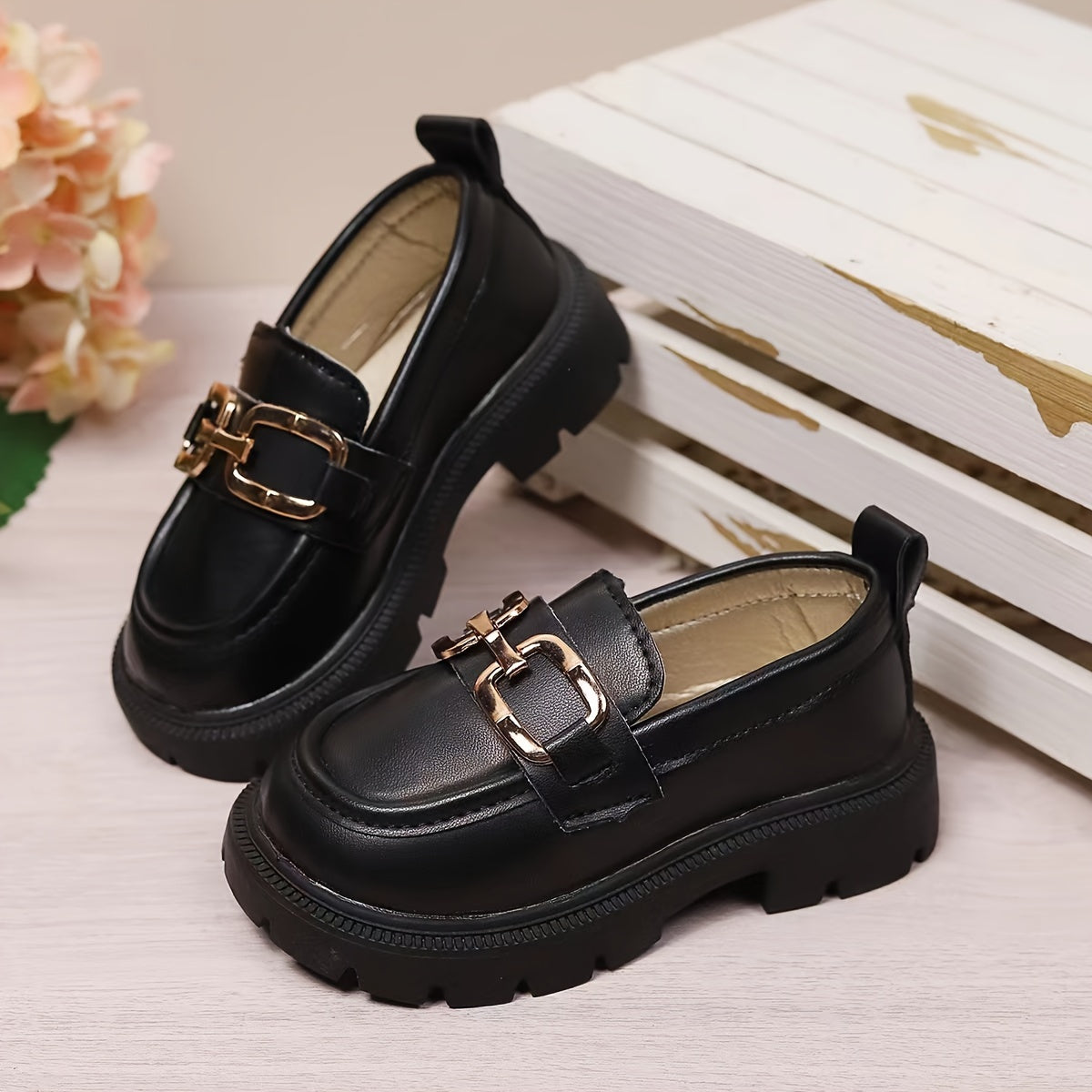 Girls' Casual Slip-On Sneakers with Thick Sole and PU Material