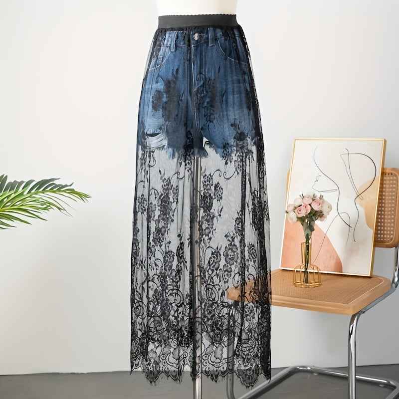 Black Lace Skirt for Women with Stretchy Waistband Stylish Fashion for All Seasons