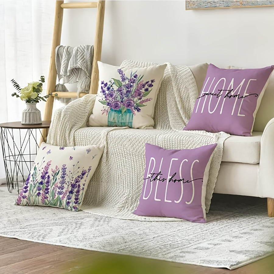 Purple Floral Pillow Cover 44.98cm Square Single-Sided Zip Washable for Couch Sofa Bed