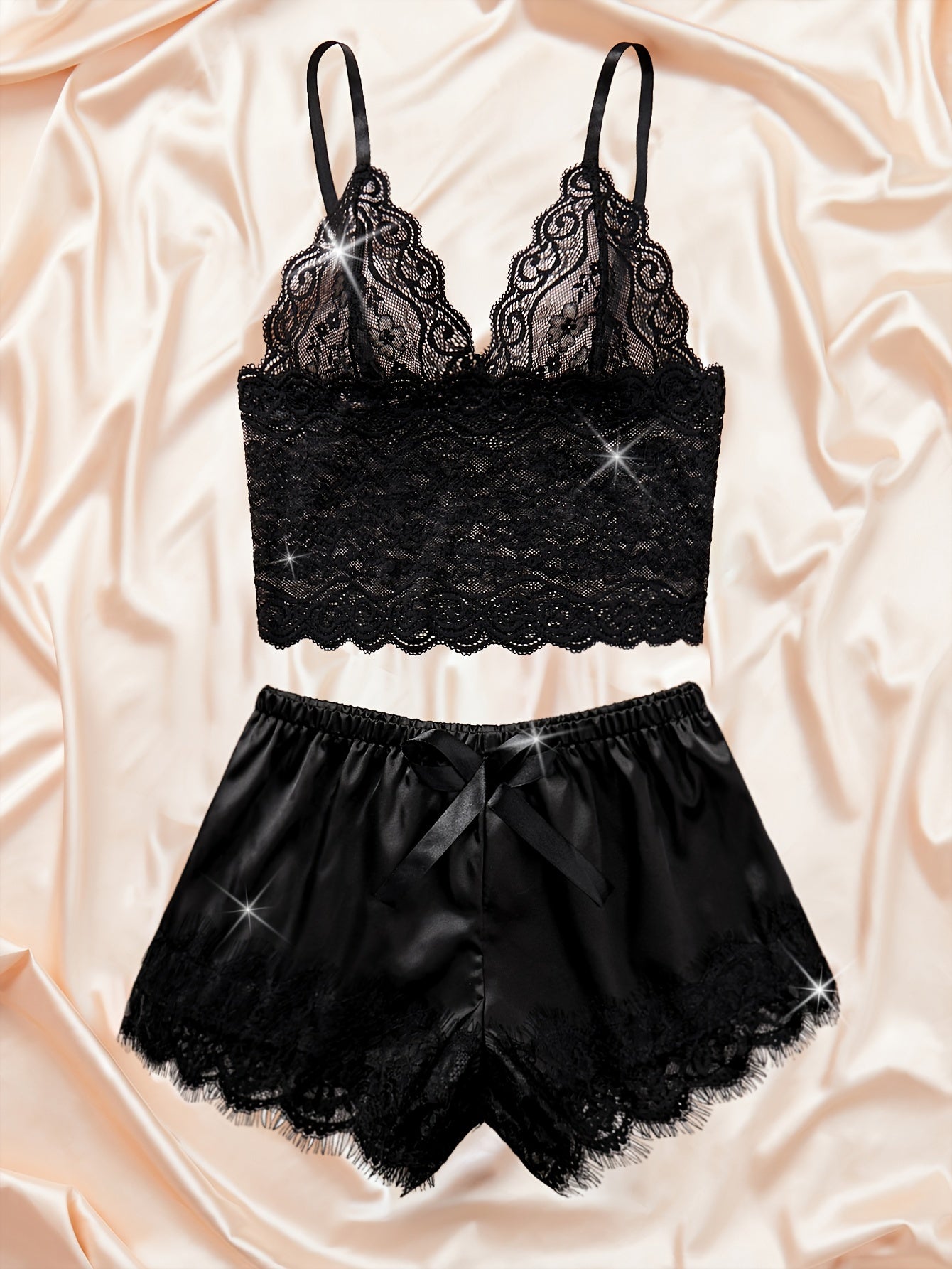 Women's Leopard Print Lingerie Set with Colorblocking and Lace Contrast Bra and Shorts