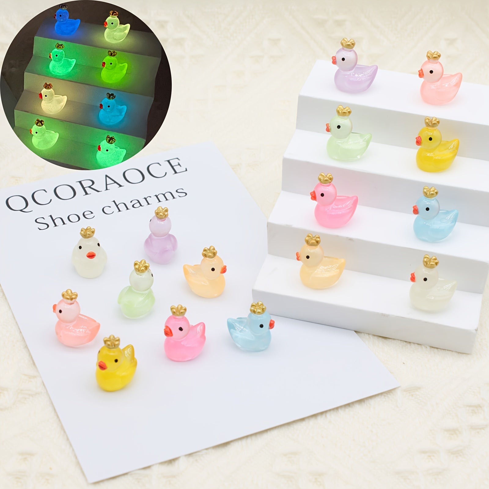 Kids Duck Shoe Charms 16-Piece Glow-in-The-Dark Summer Accessories