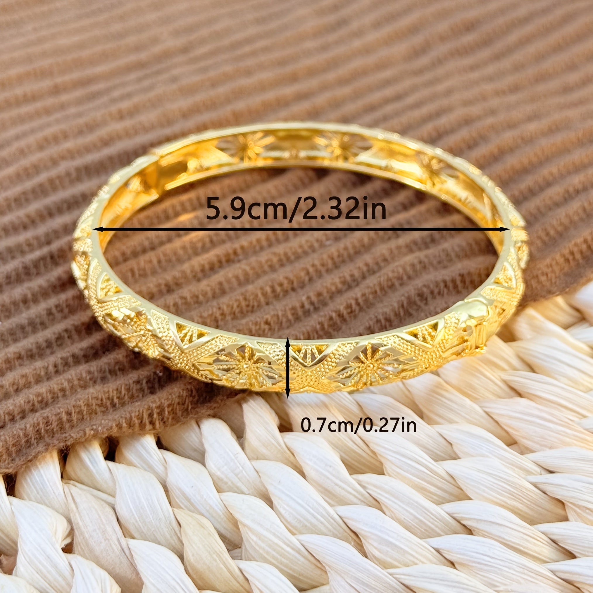 Vintage Inspired 24K Gold Plated Copper Bangles Set Open Cuff Jewelry for Women