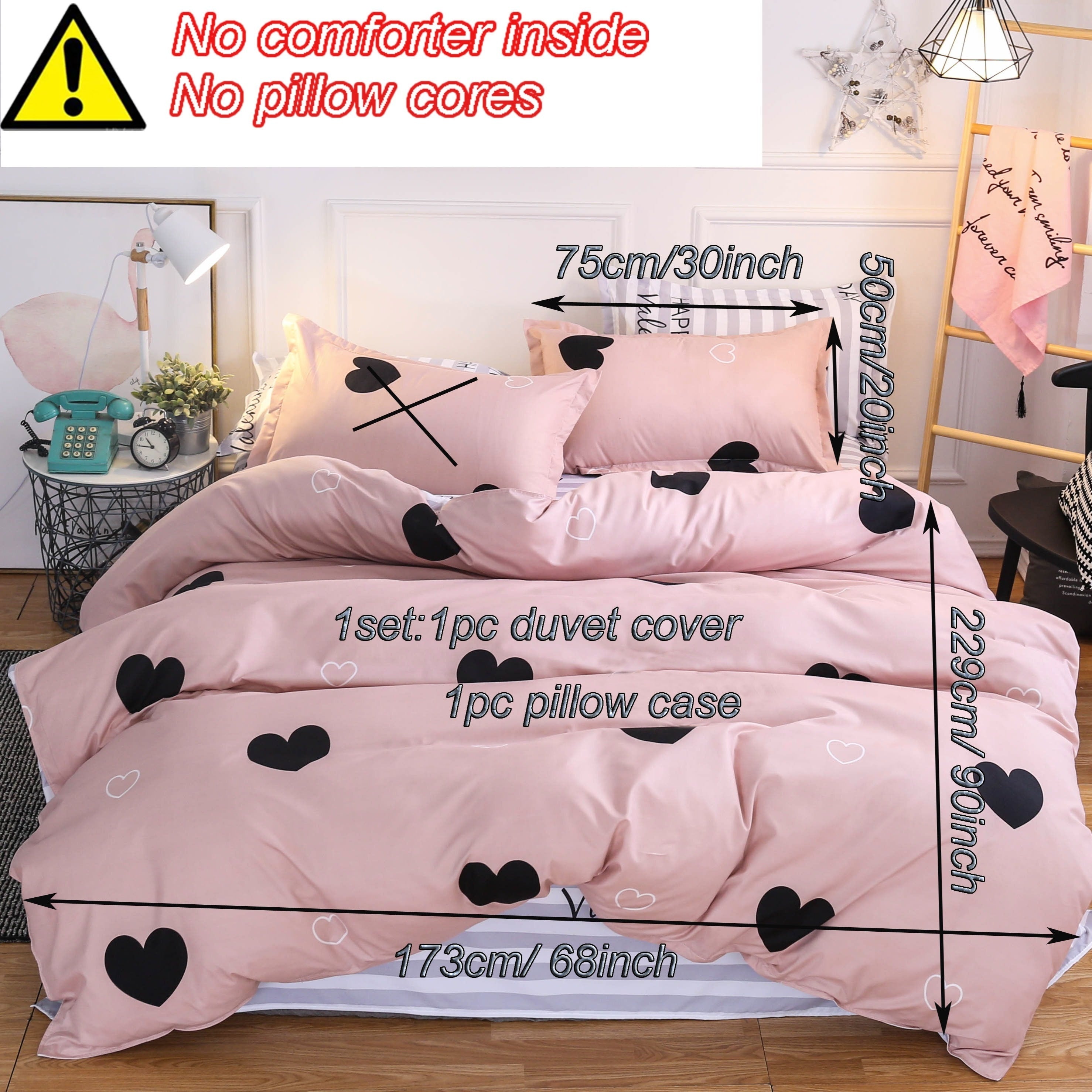 Pink Quilt Cover and Pillowcase Set with Love Holiday Blessing Design, 2 or 3 Piece