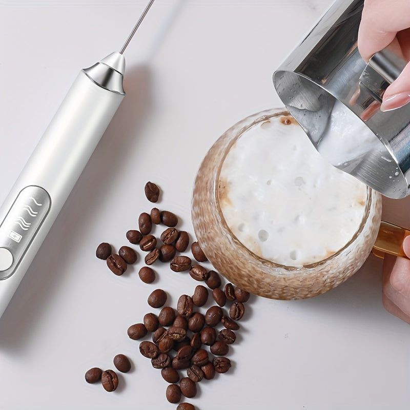 Portable USB Rechargeable Milk Frother Coffee Maker with Whisk and Measuring Cup