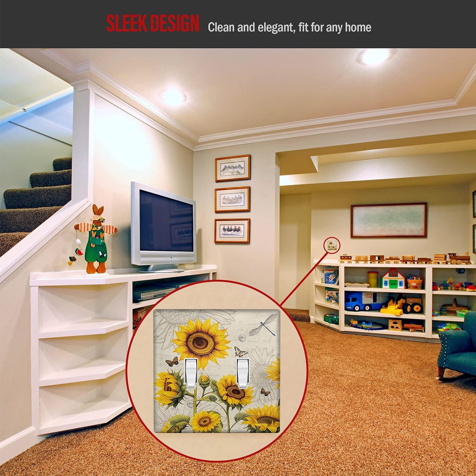 Sunflower Decorative Wall Plate Cover Country Style Easy to Clean for Bathroom and Bedroom Wall Decor