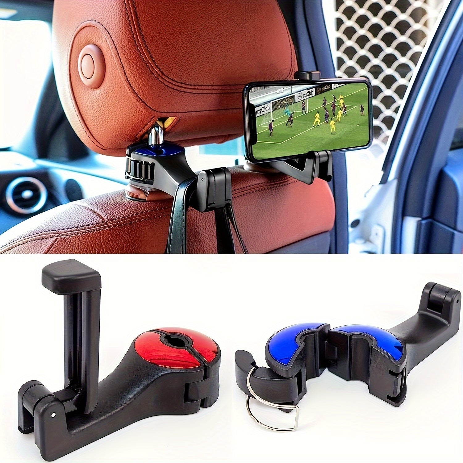 Rear Seat Phone Holder Car Headrest Hook Multifunctional 360° Rotation