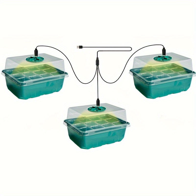 Juego de bandejas para plántulas con luz de crecimiento, humedad ajustable, 12-60 agujeros