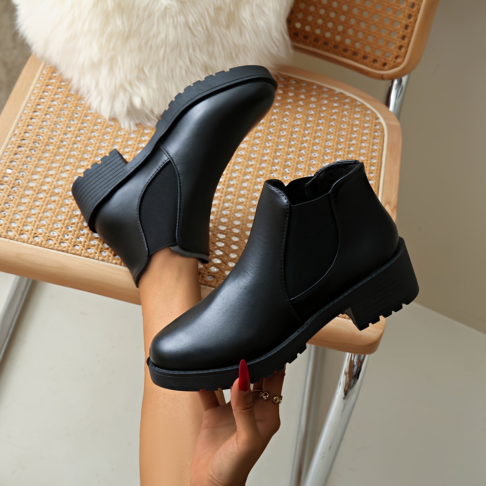 Women's Leather Classic Boots All-Season Chunky Low Heel Ankle Booties Size 36-42