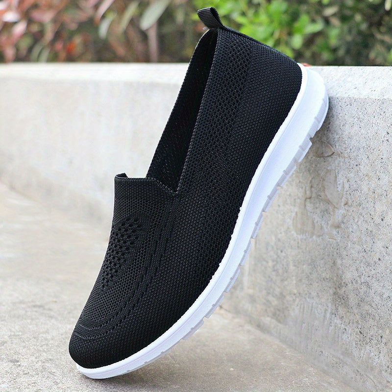 Women's Summer Slip-On Sneakers Breathable Fabric Flat Shoes in Solid Color