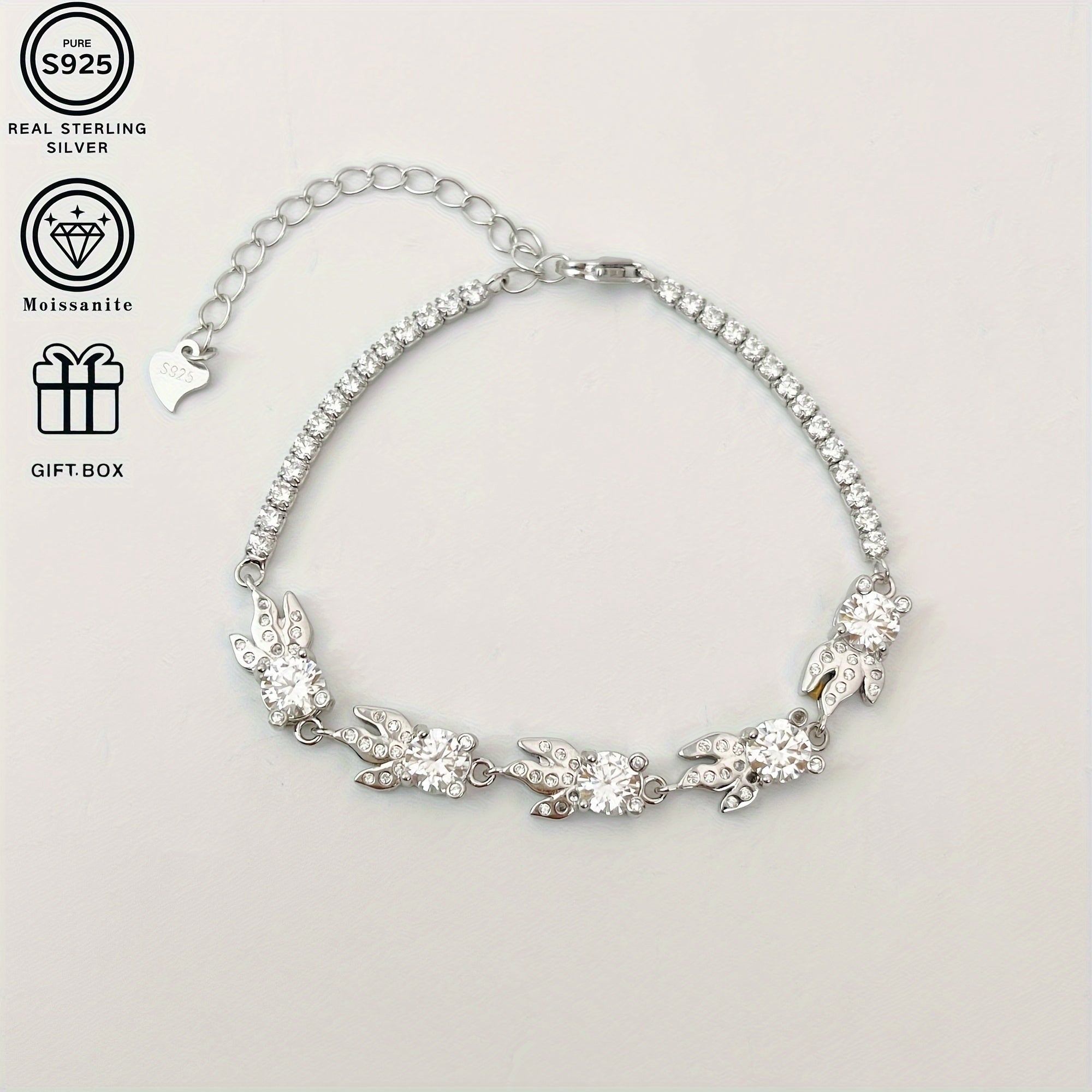 Браслет из стерлингового серебра с золотистой рыбкой Moissanite 0,5 карата, покрытие из 18K золота, гипоаллергенное украшение