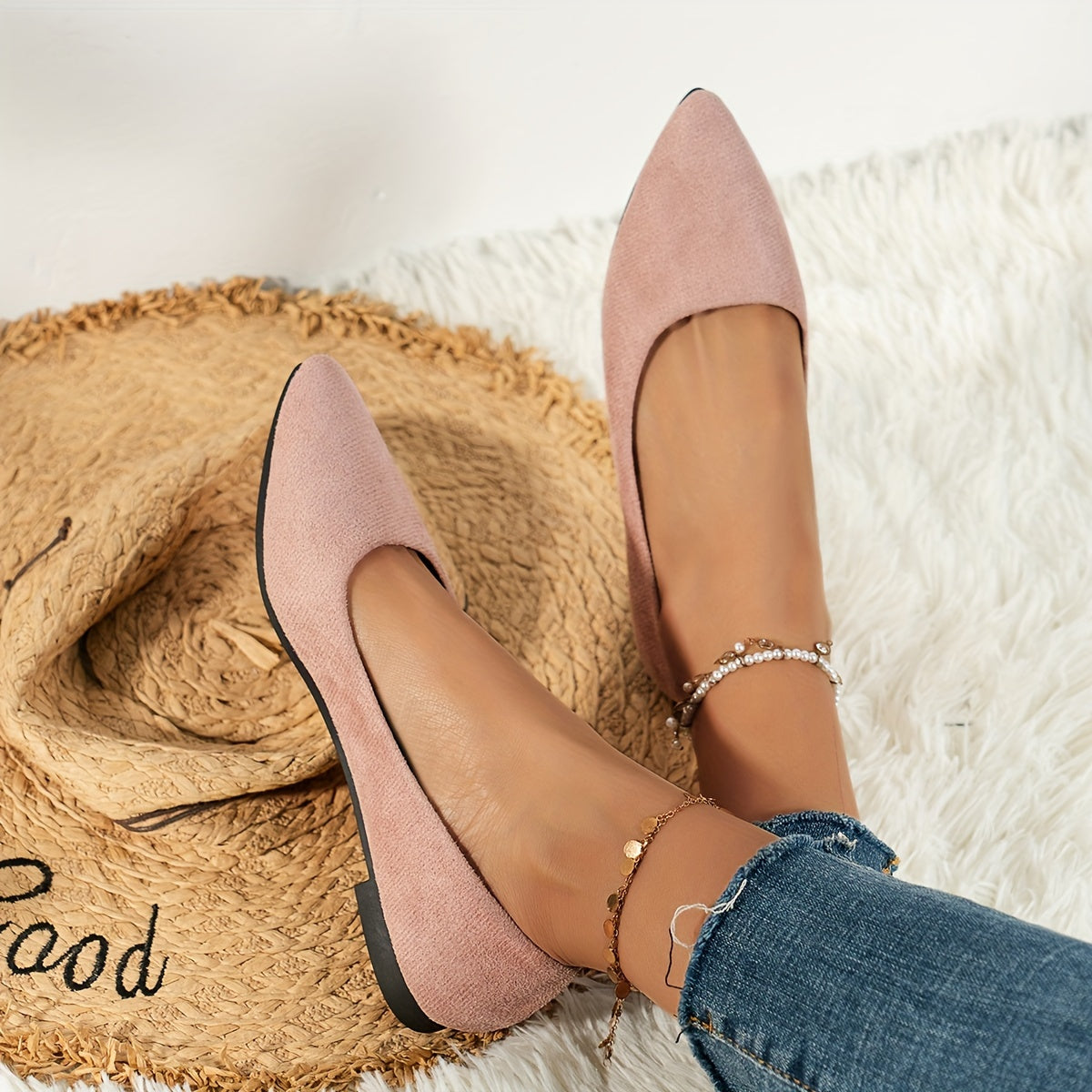 Ayollar uchun bir rangli minimalist tekis poyabzal, kundalik kiyish uchun slipp-on baletlar