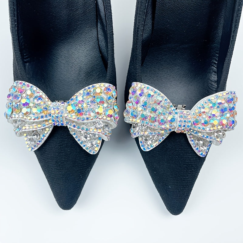 2PCS Sparkling Rhinestone Bow Shoe Clips Removable Handmade Fashion Accessories
