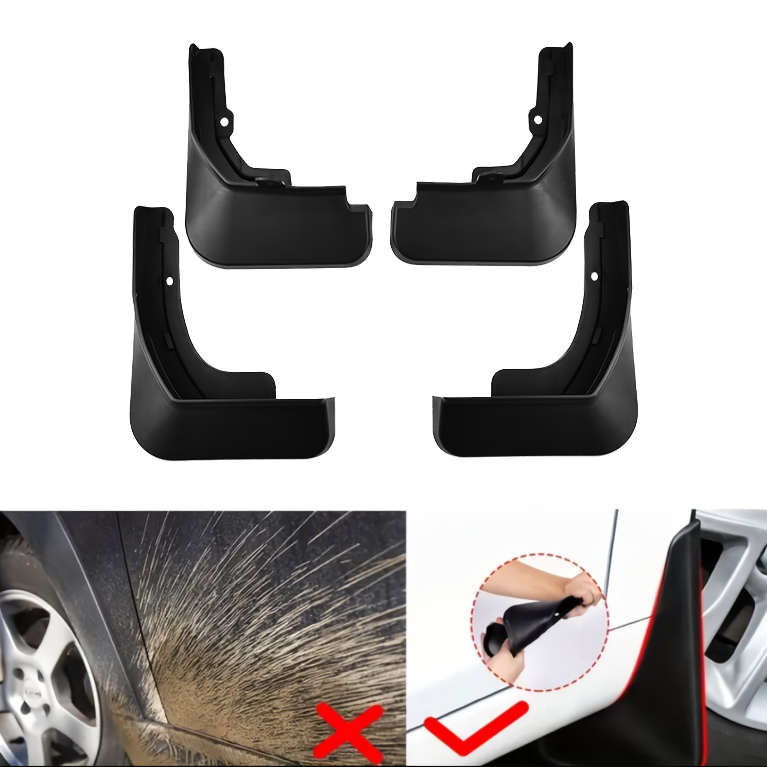 4Pcs Car Mud Flaps Set Durable Scratch Protection Front and Rear