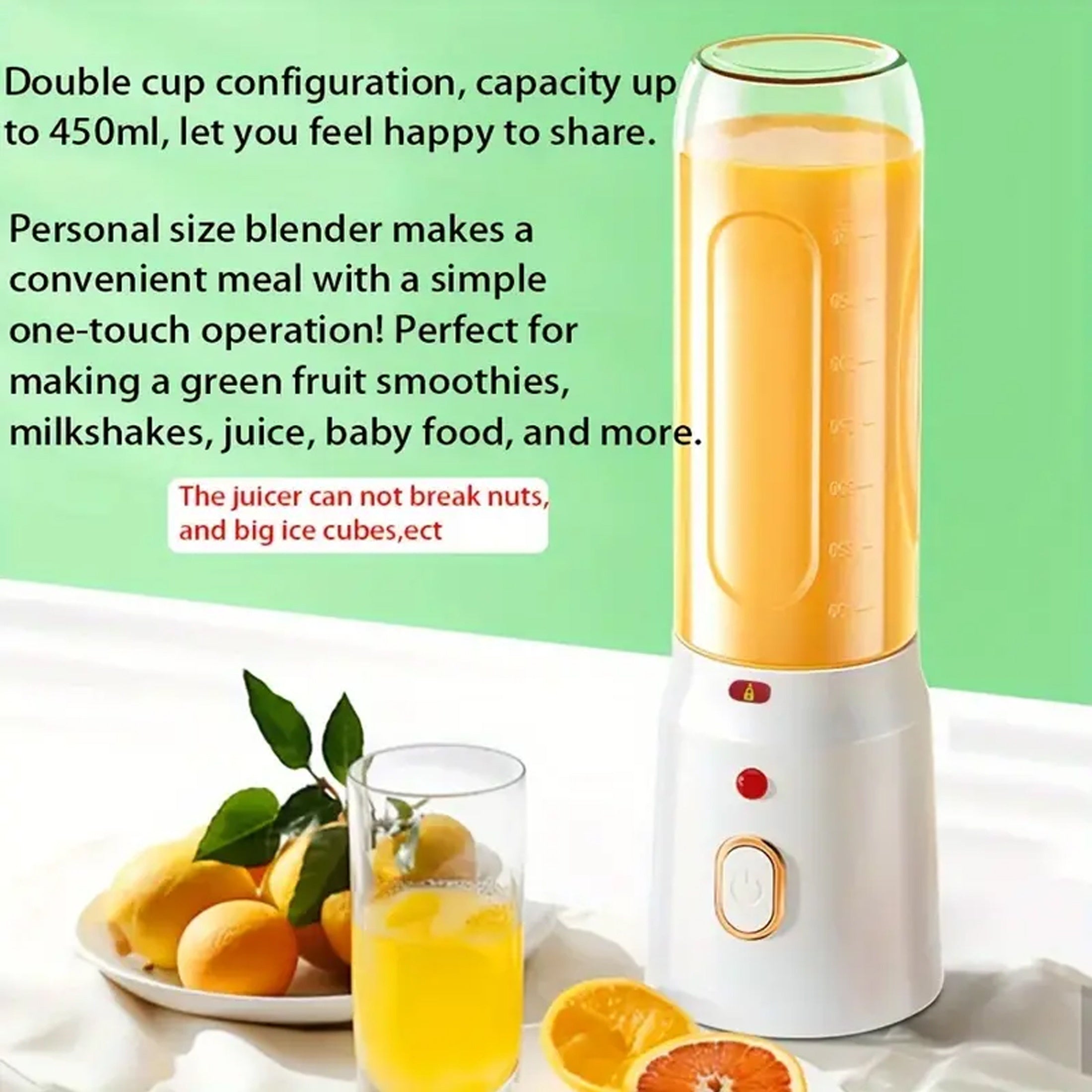 Portable 3-Piece Blender Juicer Set Double Cup USB Rechargeable Juice Cup