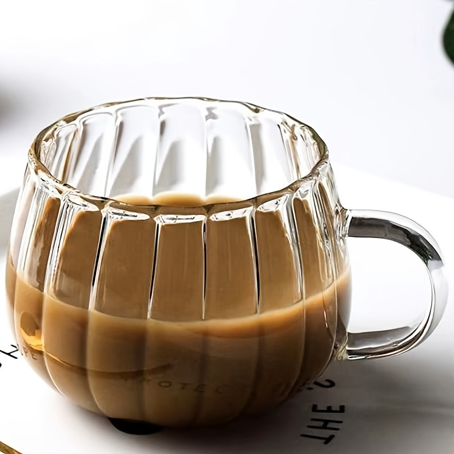 380ml Heat-Resistant Glass Coffee Mug with Handle Clear Vertical Striped Design for Hot Beverages