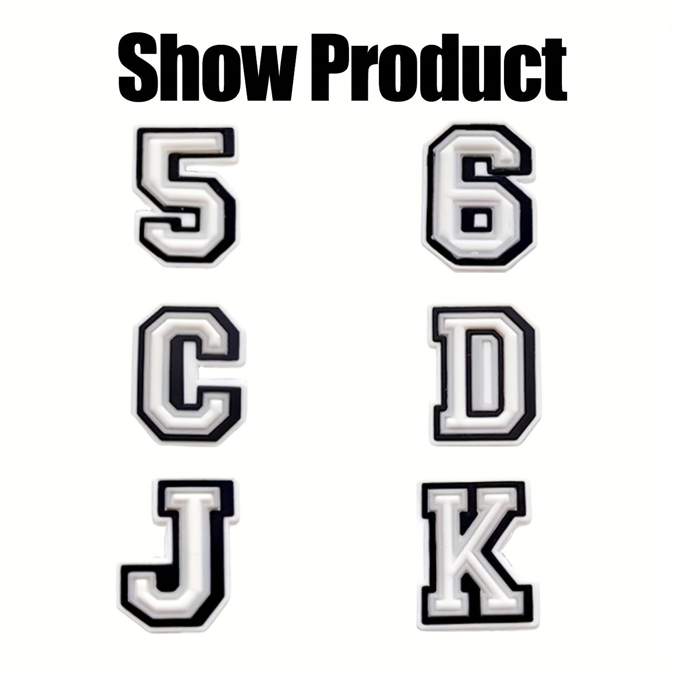 40PCS Unisex PVC Shoe Charms Black and White Alphabet Letter Number Decorations