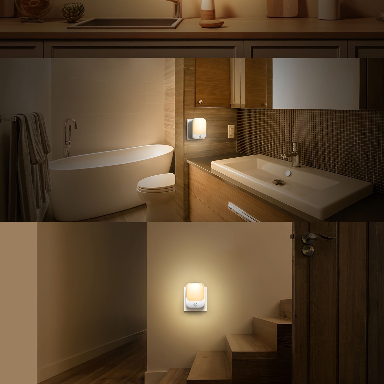 Motion Sensor Night Light Socket with 5 Brightness LED Warm White Wall Mount Hallway Kitchen