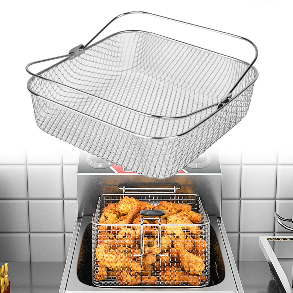 Stainless Steel Air Fryer Basket Square Mesh with Carry Handle