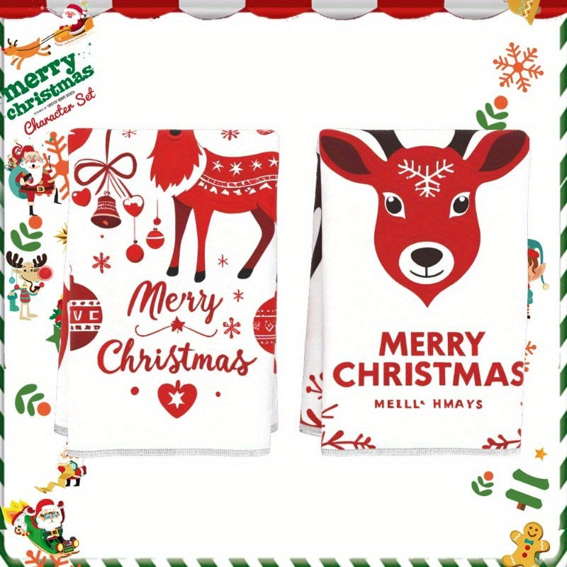 Set of 2 Christmas Kitchen Towels 18x66 cm Festive Winter Design