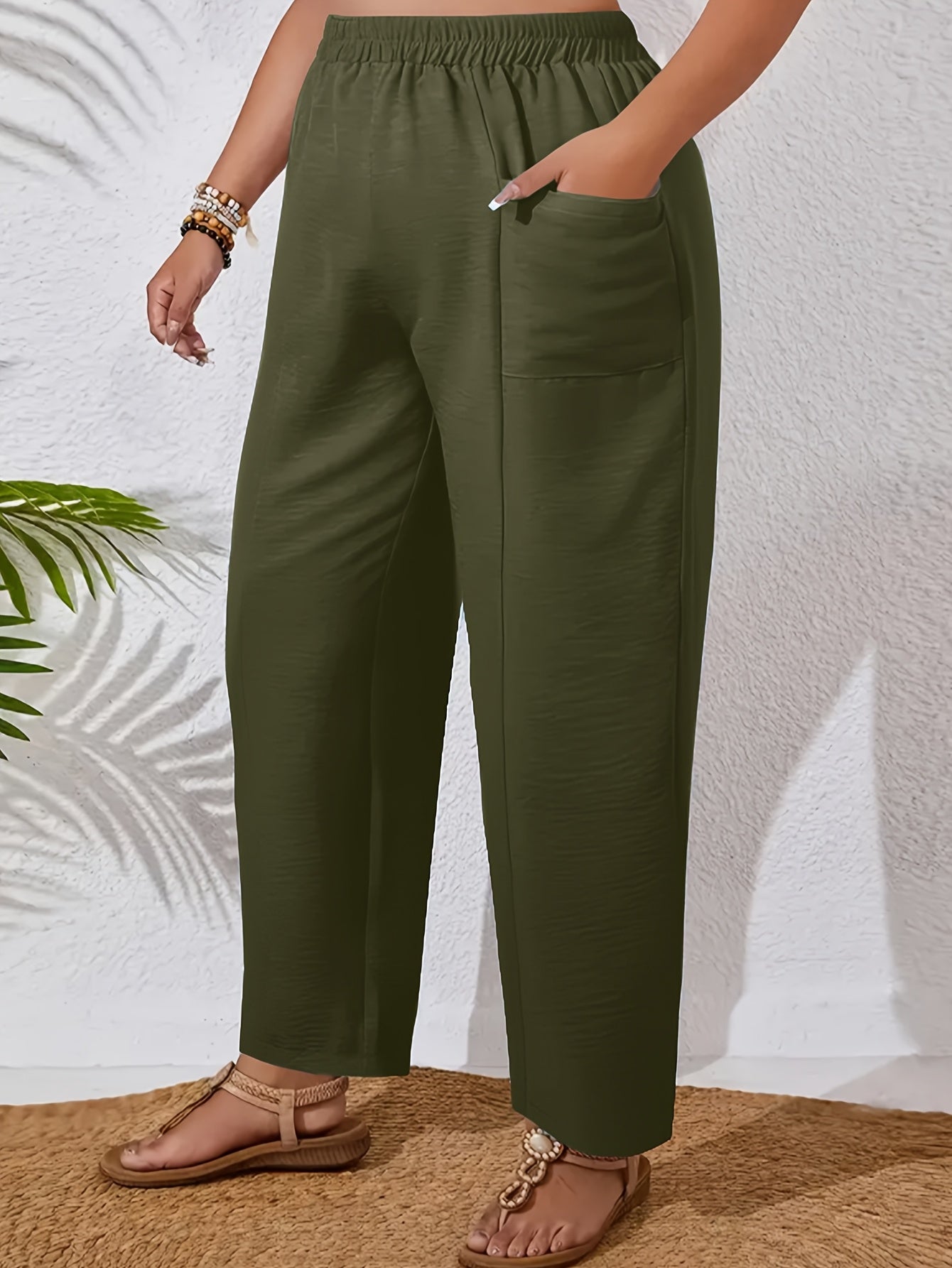 Pantalones rectos de cintura elástica para mujer talla plus, casuales para verano y otoño