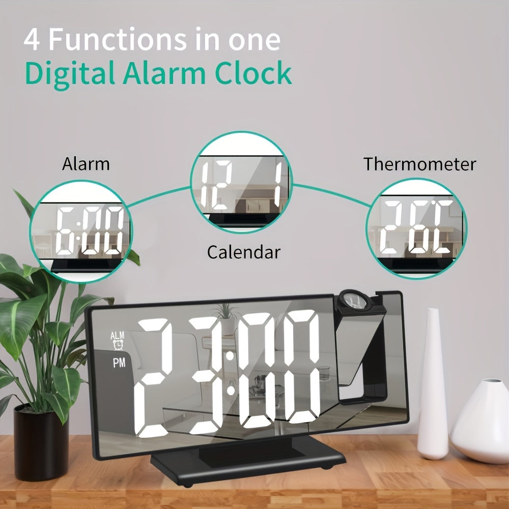 Digital Alarm Clock with Mirror Projection Temperature Calendar USB Powered for Home Office Bedroom