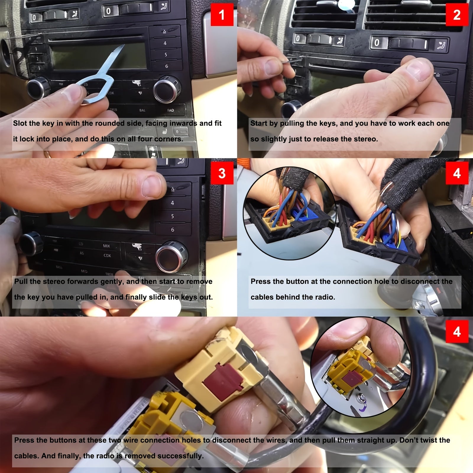 Juego de 4 piezas de herramientas para quitar radios para la instalación del sistema de audio del coche