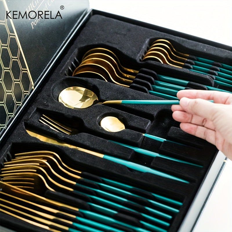 Juego de cubiertos de acero inoxidable de 24 piezas, apto para lavavajillas, utensilios de cocina