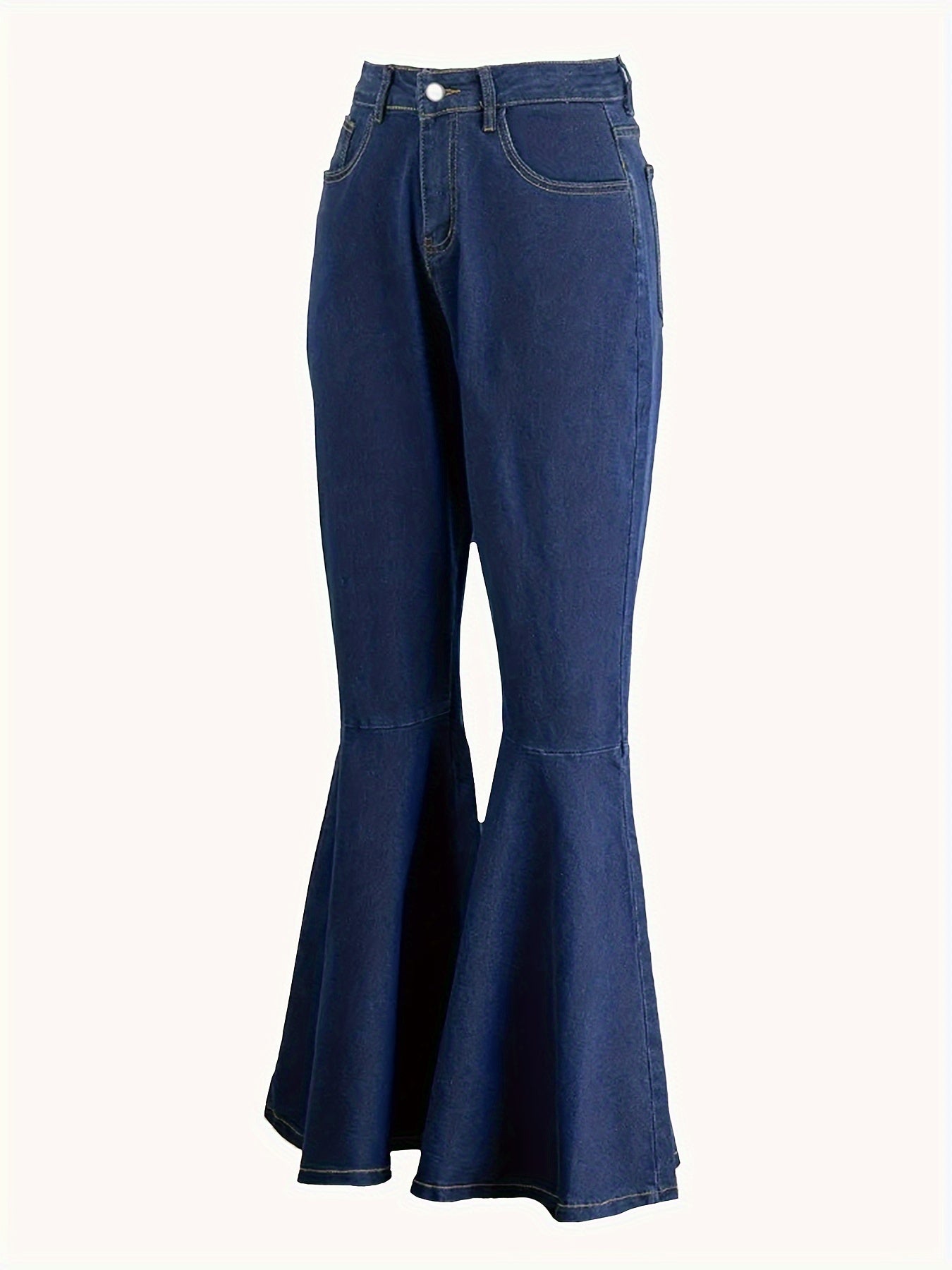 Women's High-Waist Stretch Denim Flare Jeans Blue Casual Allseason