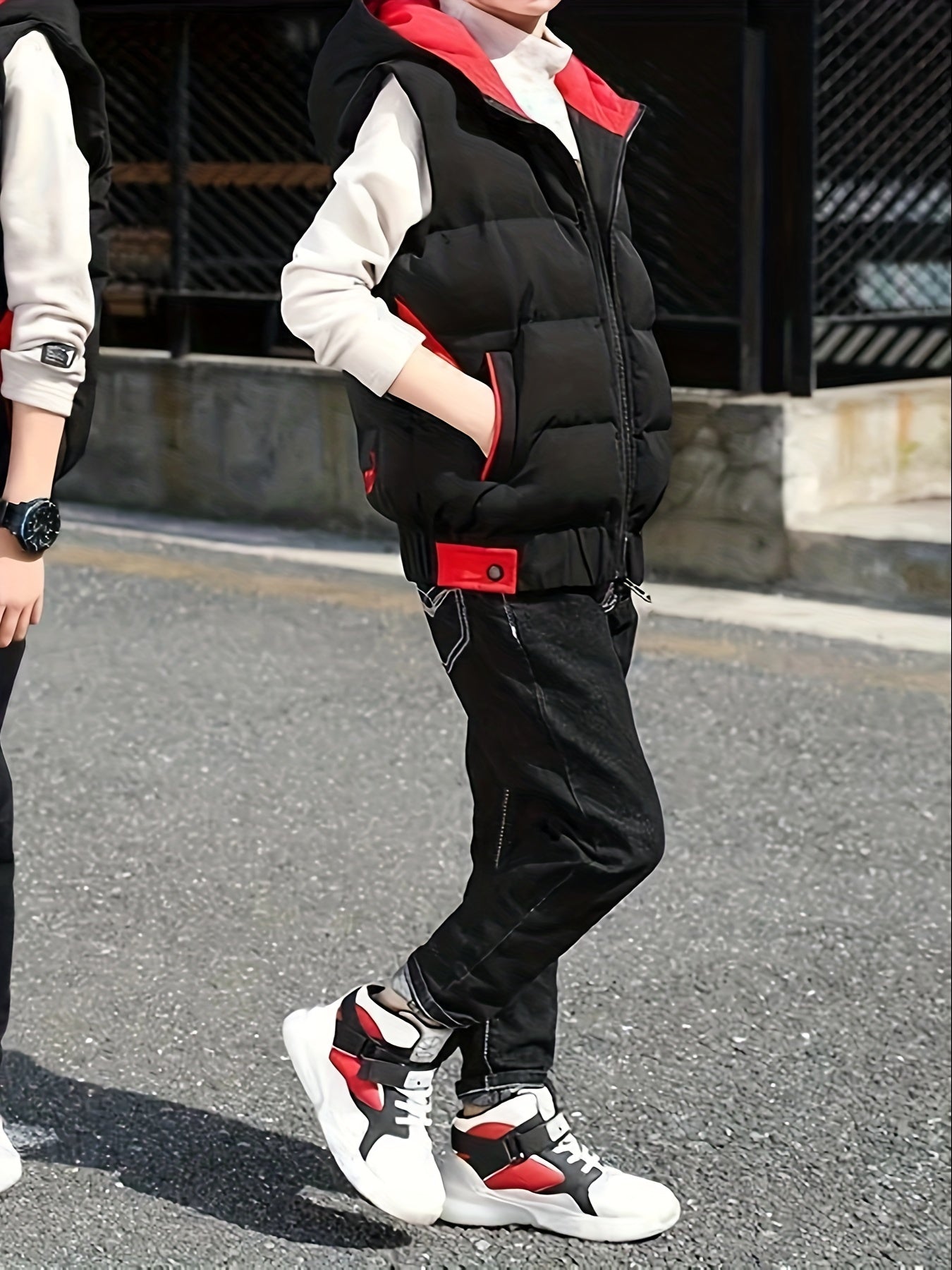 Boys Puffer Vest Hooded Zip-Up Color Block Fall Winter Casual Kids Over 3 Years