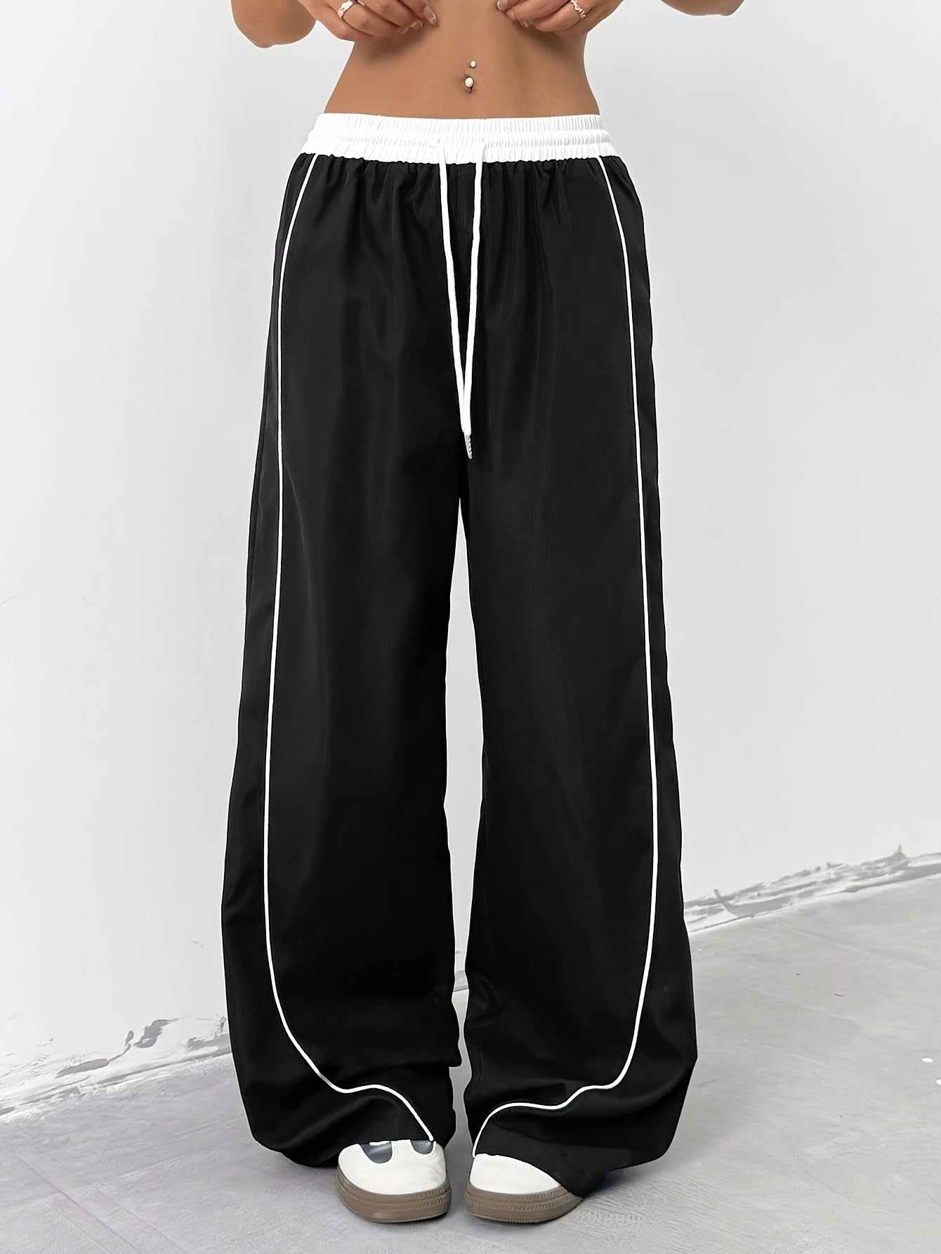 Tom Directional Ayollar uchun Rangli Blokli Chiziqli Bel Keng Oyoq Shimlar